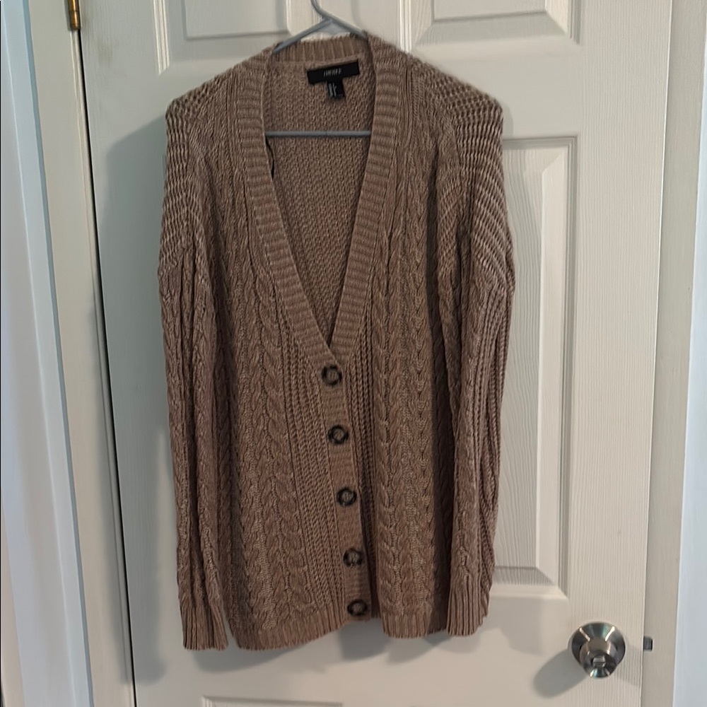 Women's Tan Cable Knit Cardigan Sweater